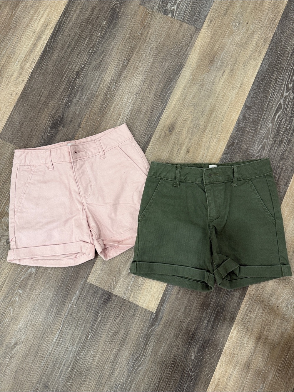 Two pairs of like new size 8 GAP kids colored denim cuffed shorts